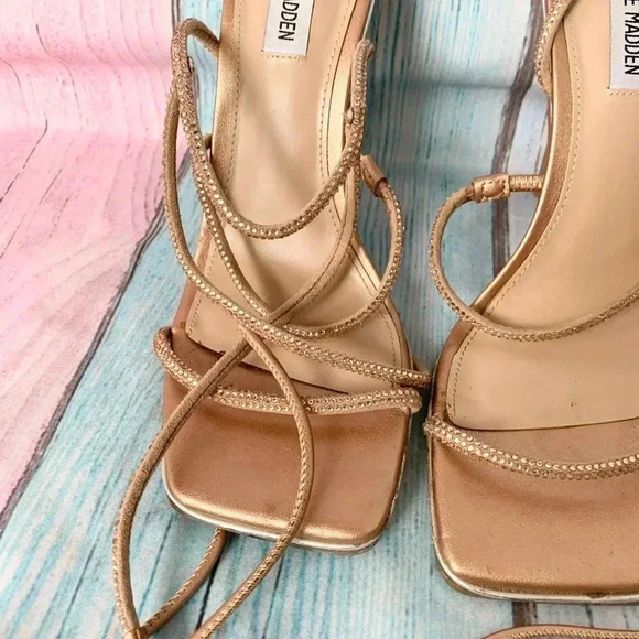 Steve Madden rose gold rhinestone strappy stiletto sandals - Picture 4 of 11